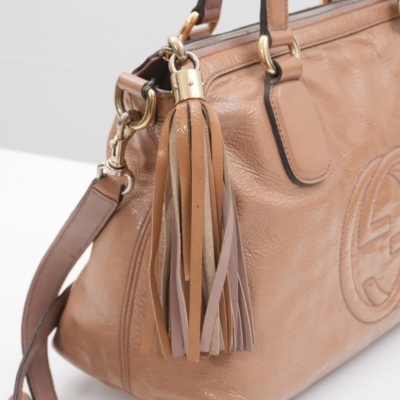 GUCCI SOHO Tassel 2Way Shoulder Bag Tote Bag Leather Beige Italy - Picture 9 of 16